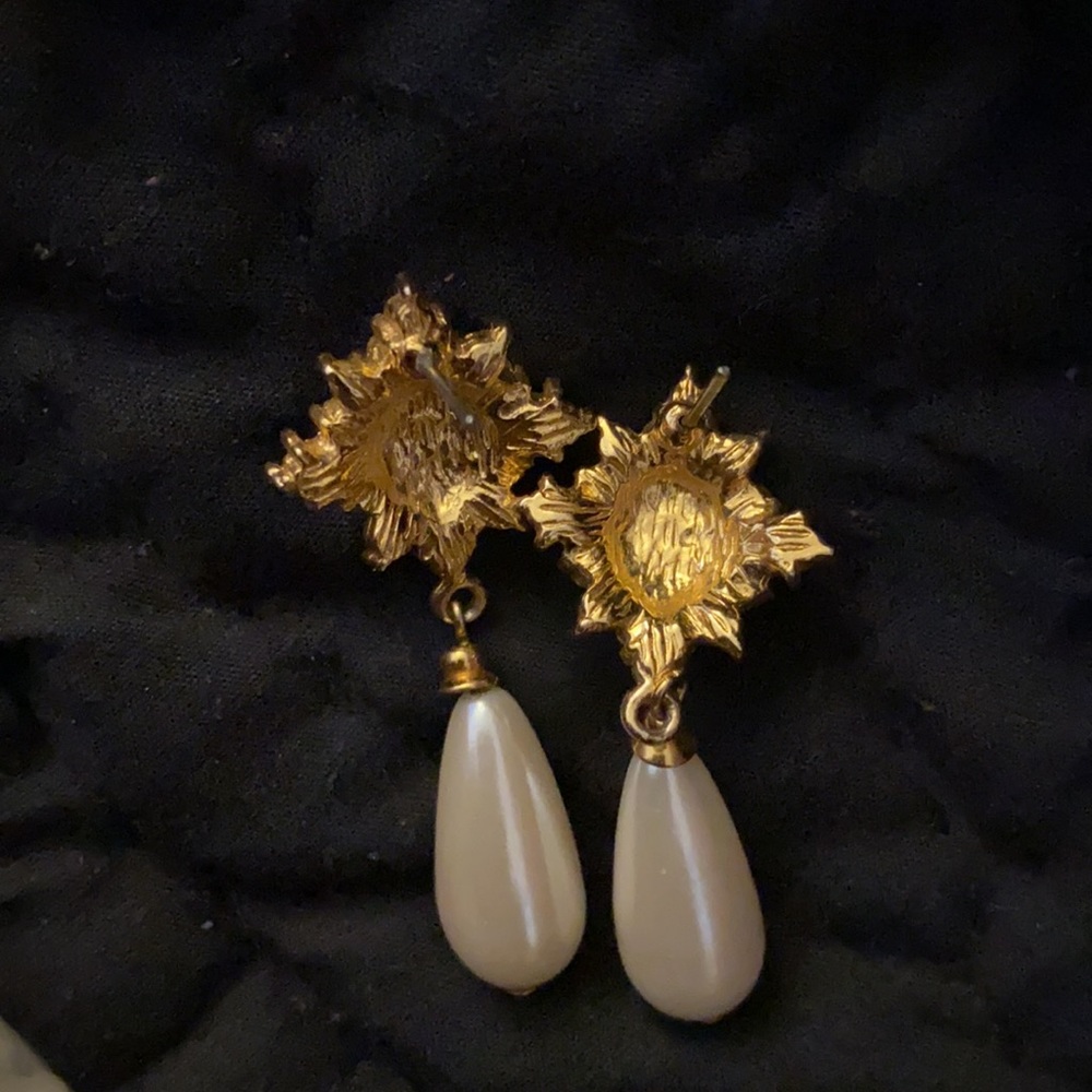 Faux Pearl with Diamond Earrings - Picture 3 of 3